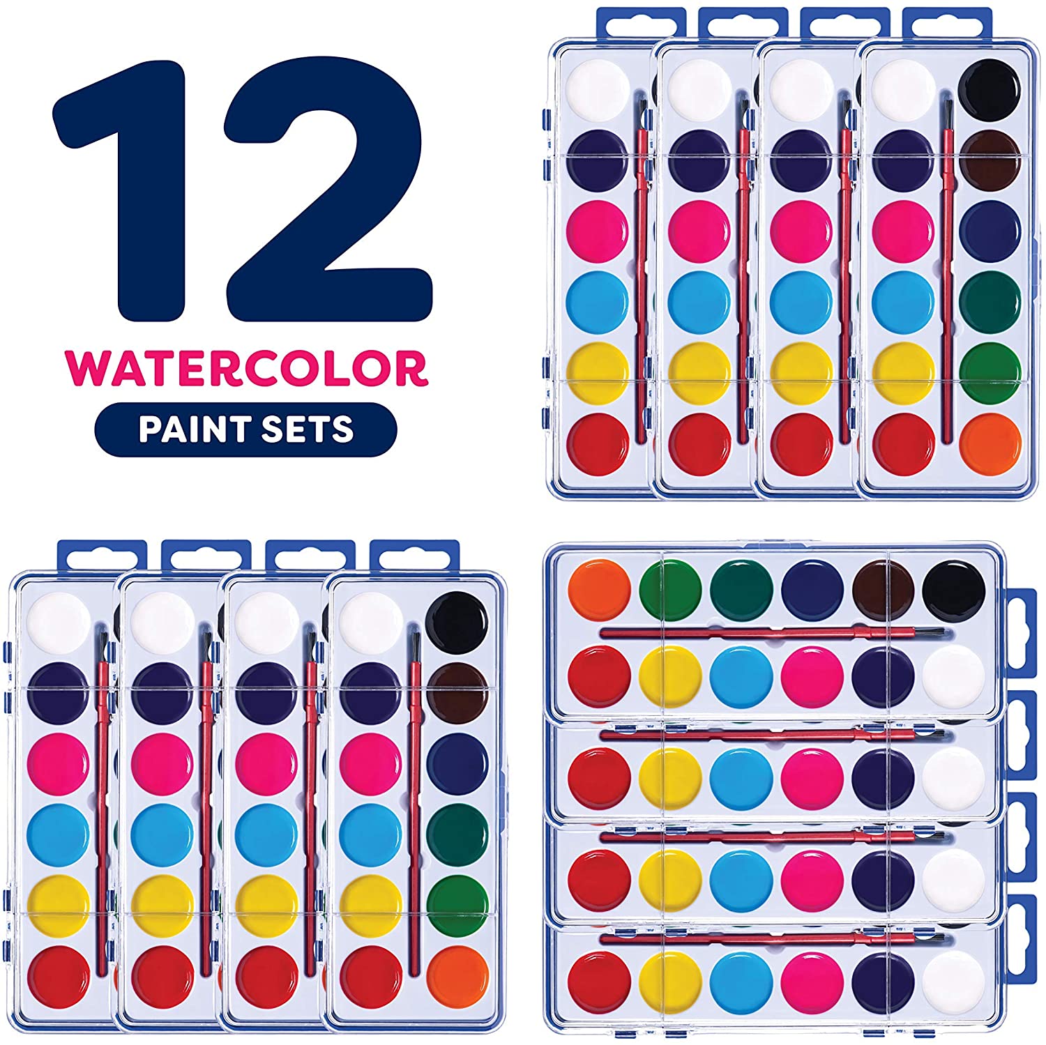 Watercolor Paint Set for Kids - Bulk Set of 12 - Washable Paints